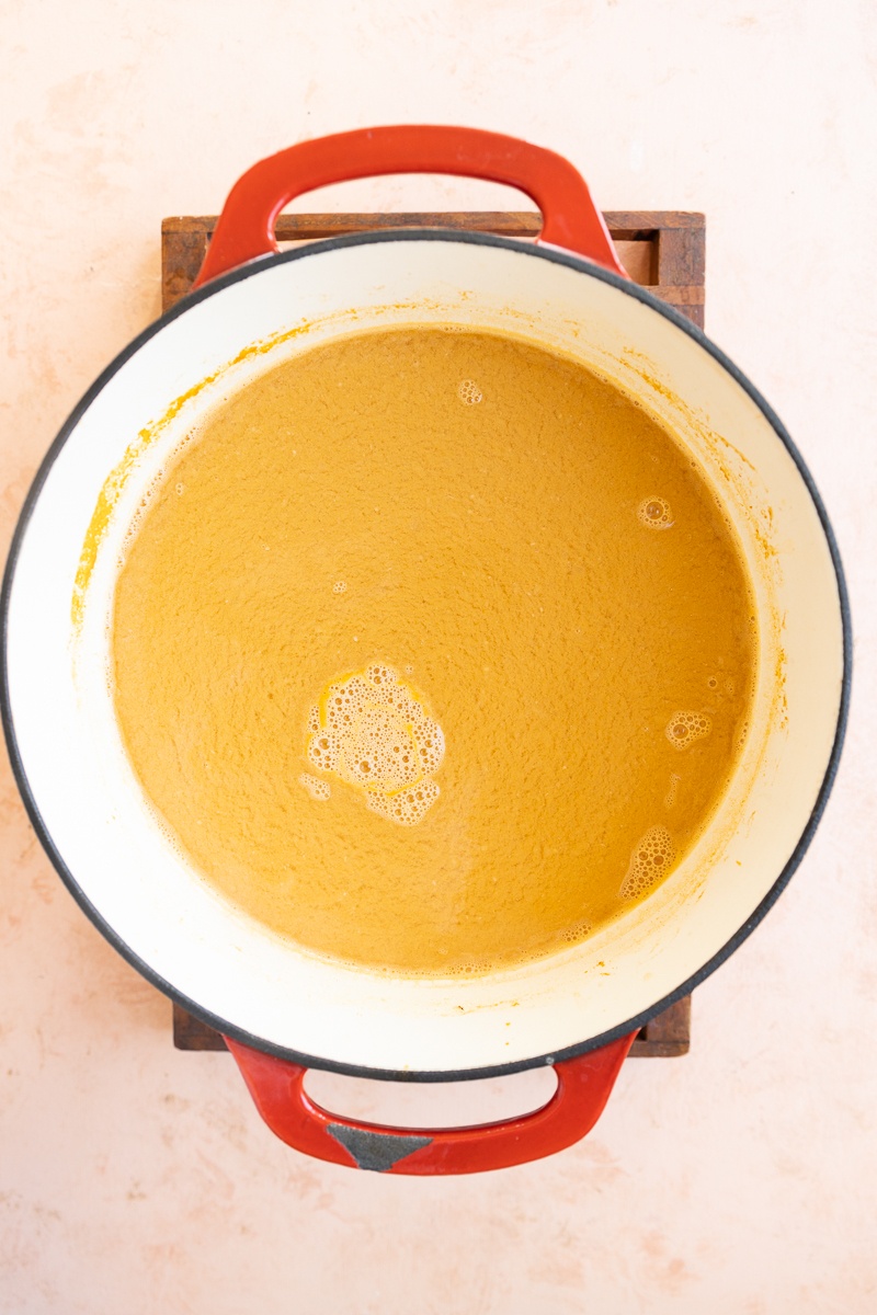 Cooked soup in dutch oven.