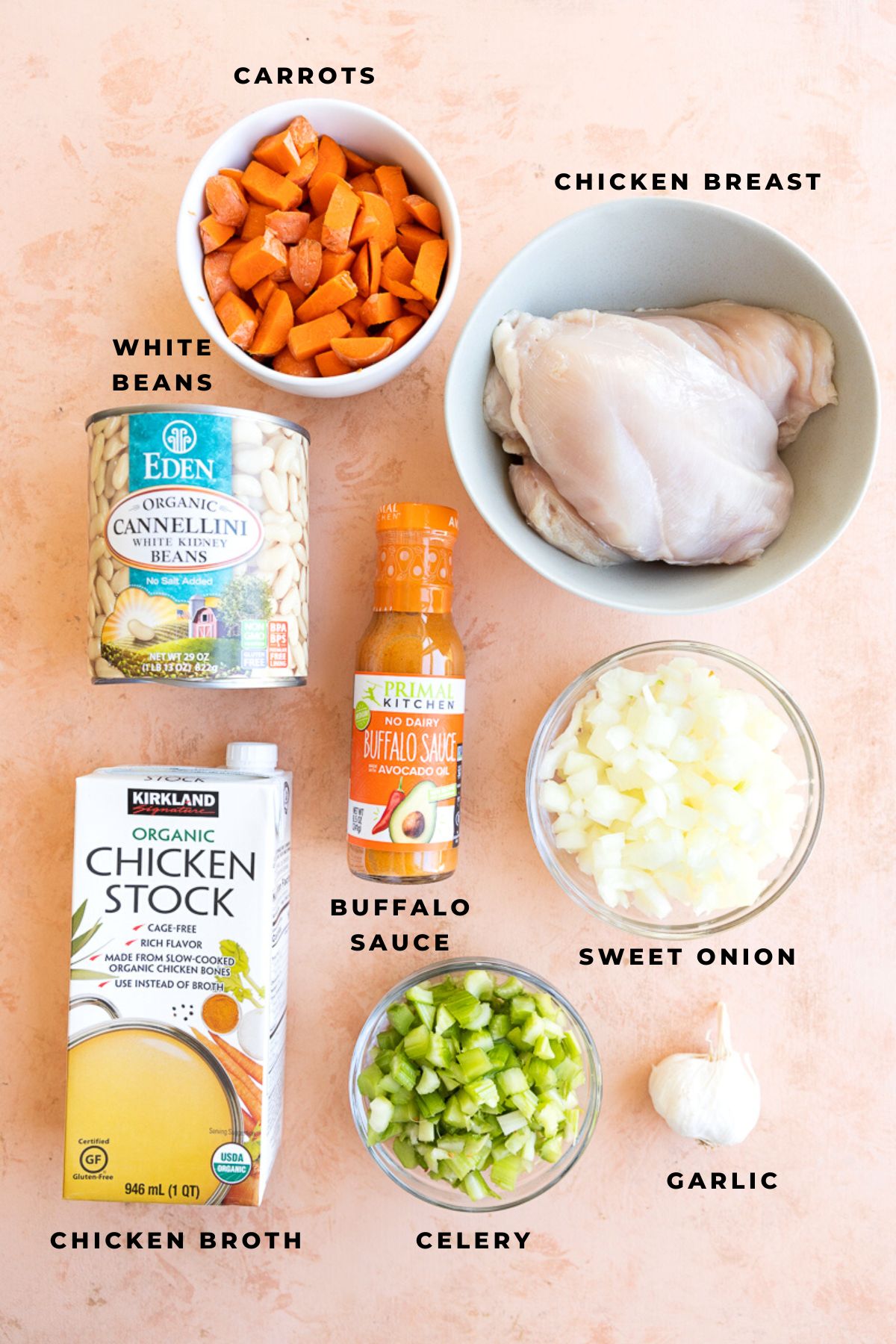 Spicy chicken soup ingredients measured out.