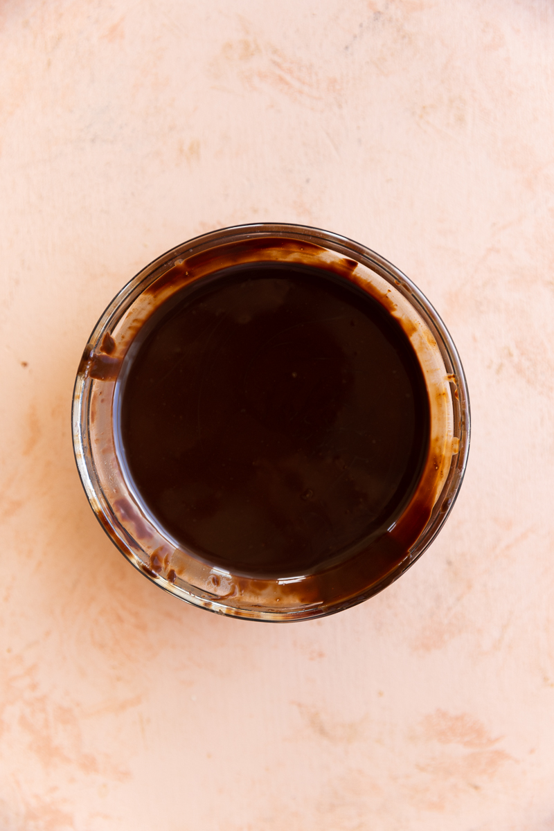 Melted chocolate in a small bowl.