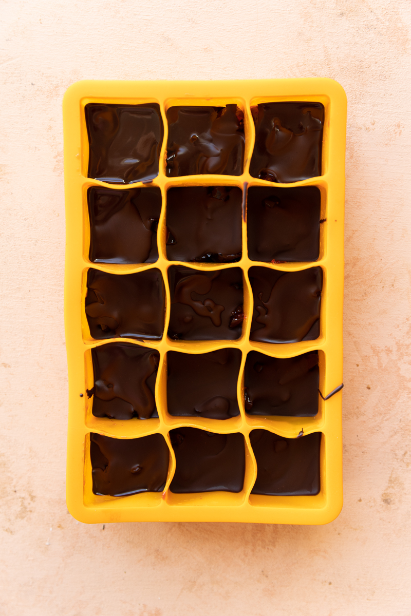 Chocolate cherry cups in candy mold.