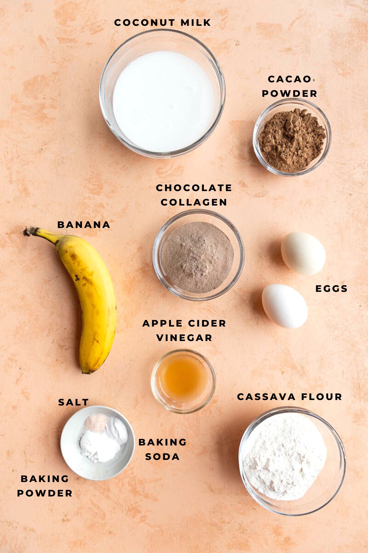 Ingredients measured out for chocolate protein pancakes.