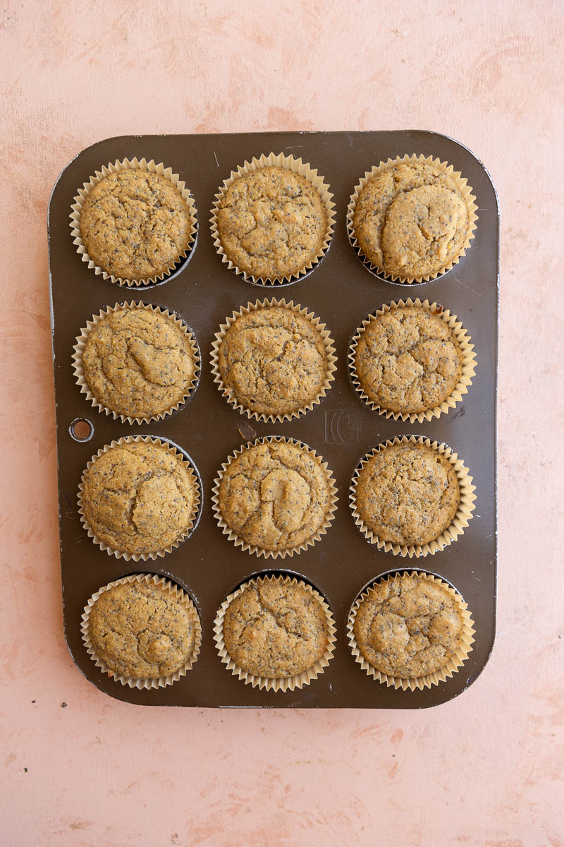 Baked lemon poppyseed cupcakes baking pan.