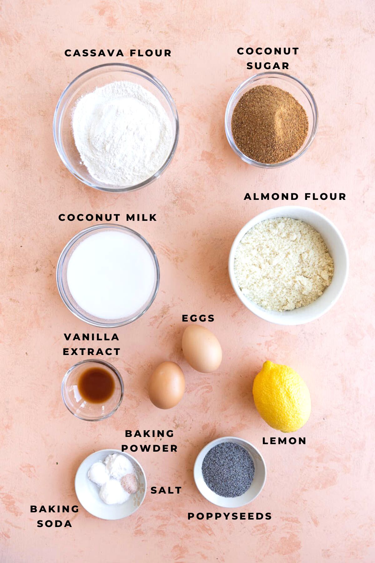 Ingredients for gluten free lemon cupcakes measured out.