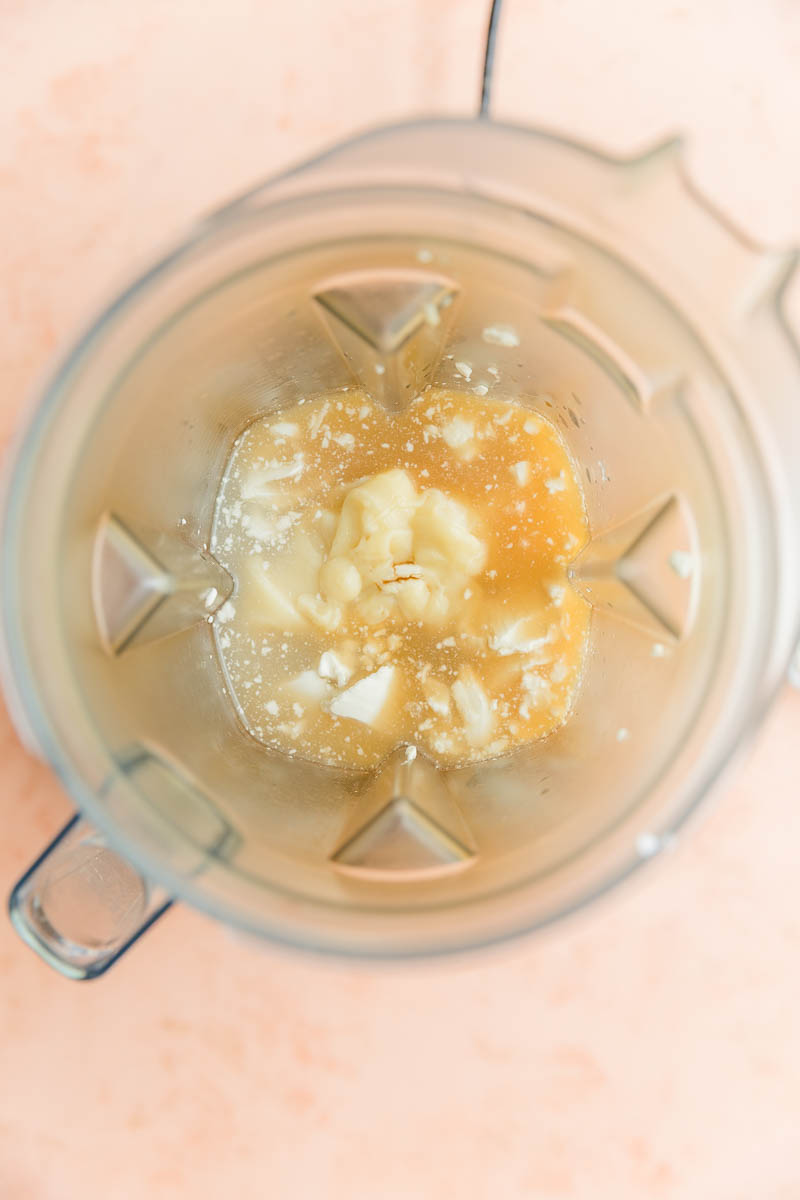 Coconut ice cream bar ingredients in blender.