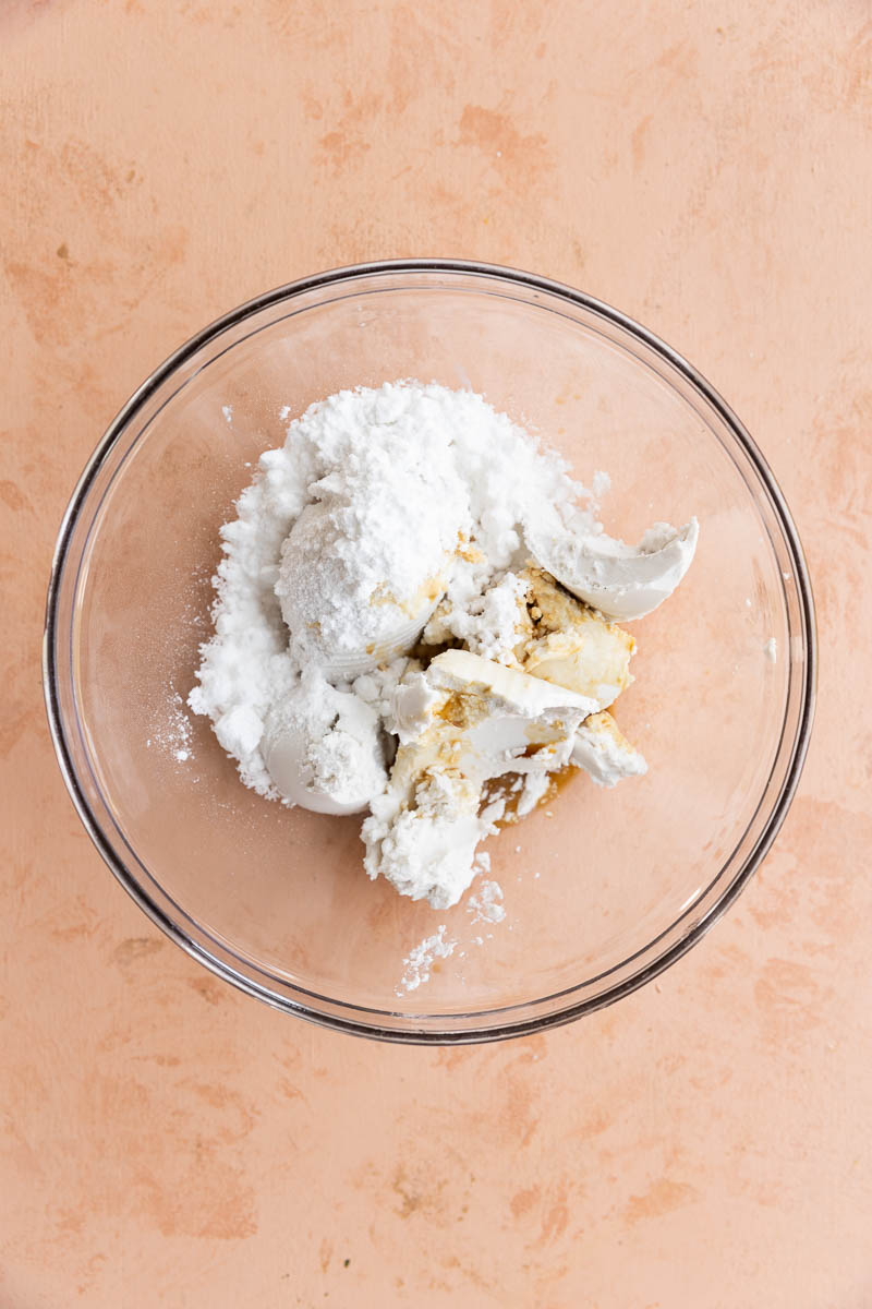 Coconut whipped cream ingredients in a mixing bowl.