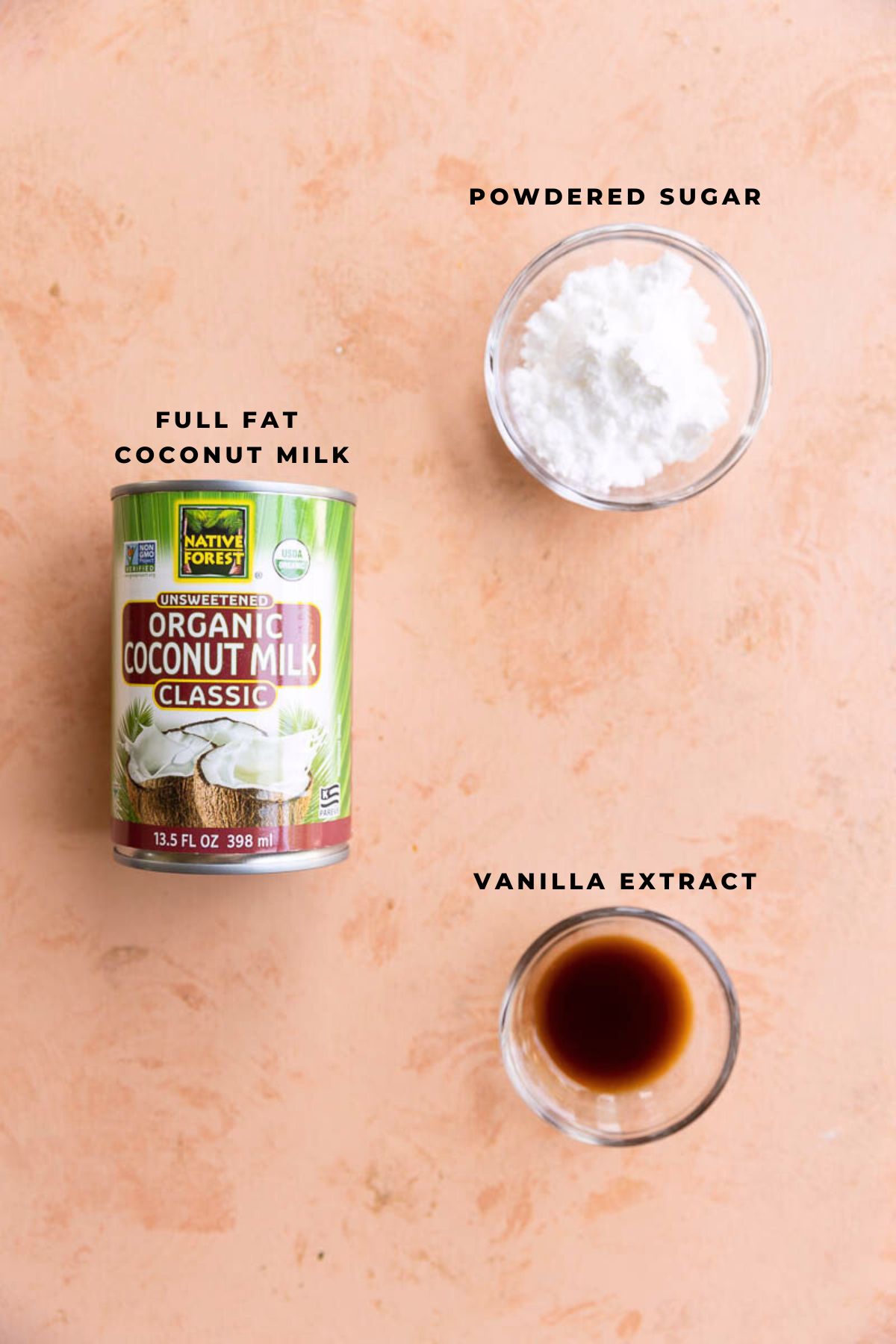 Dairy free whipped cream ingredients measured out.
