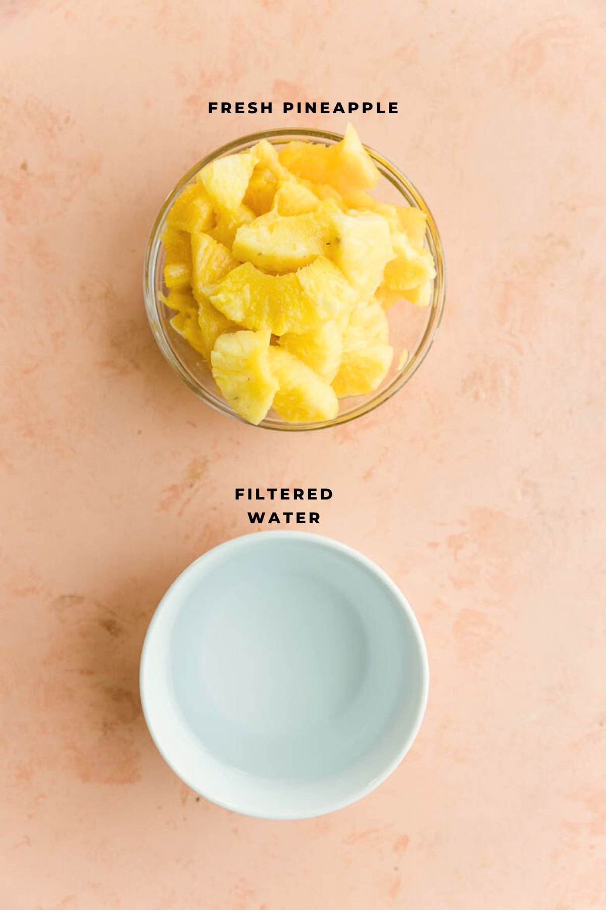 Pineapple and water measured out for pineapple sorbet recipe.
