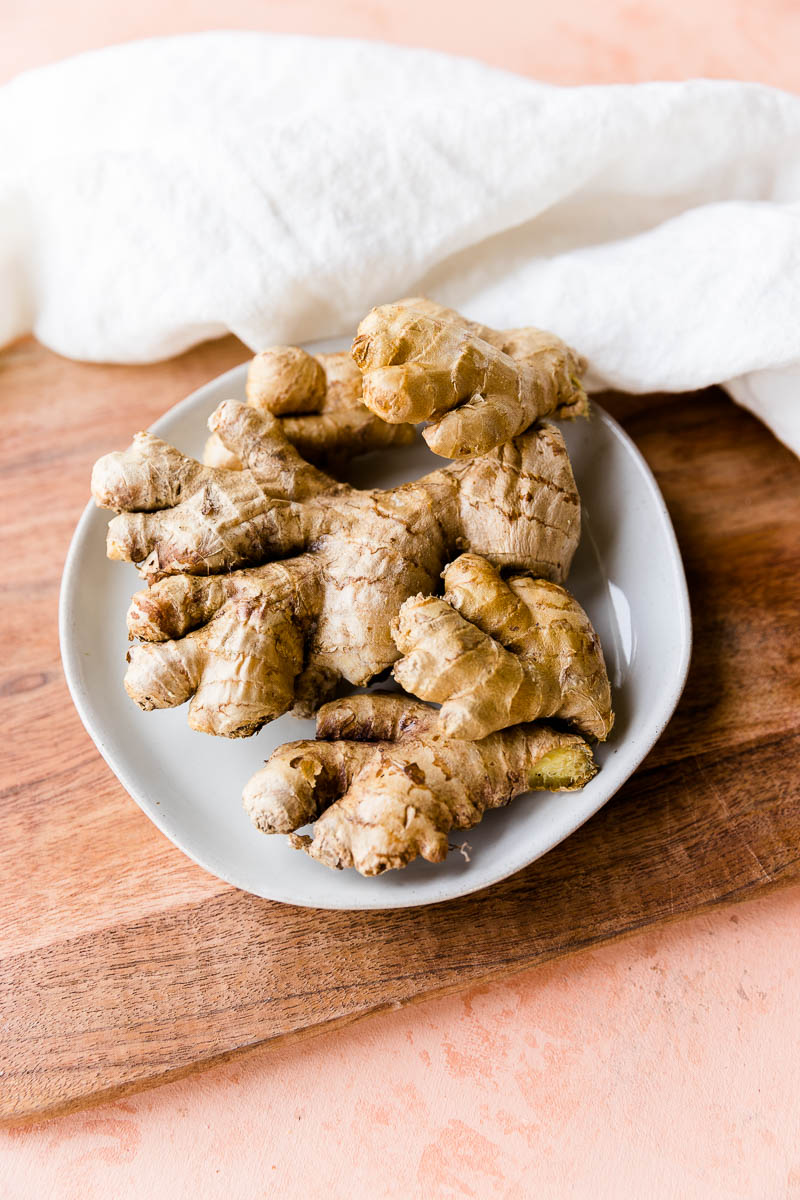 Ginger root on a plate.