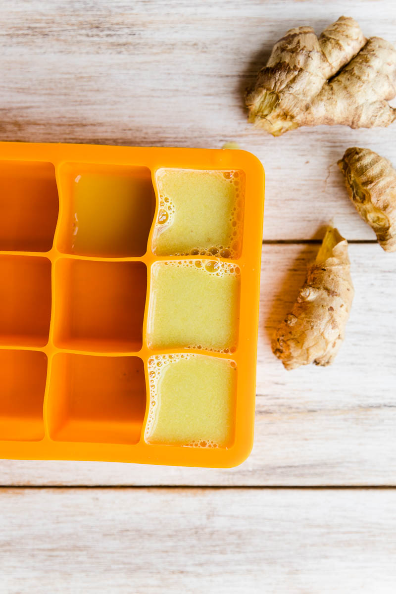 Ginger Juice in an ice cube tray.