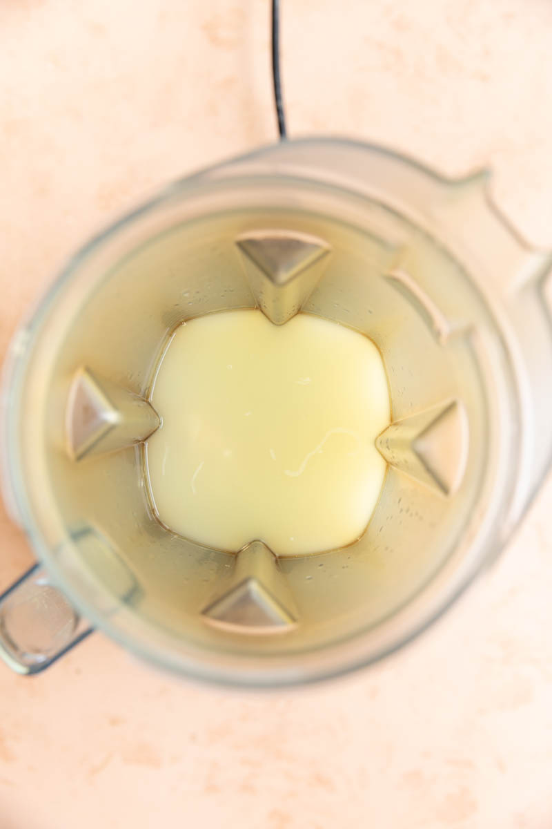 Lemon sorbet mixture in blender.