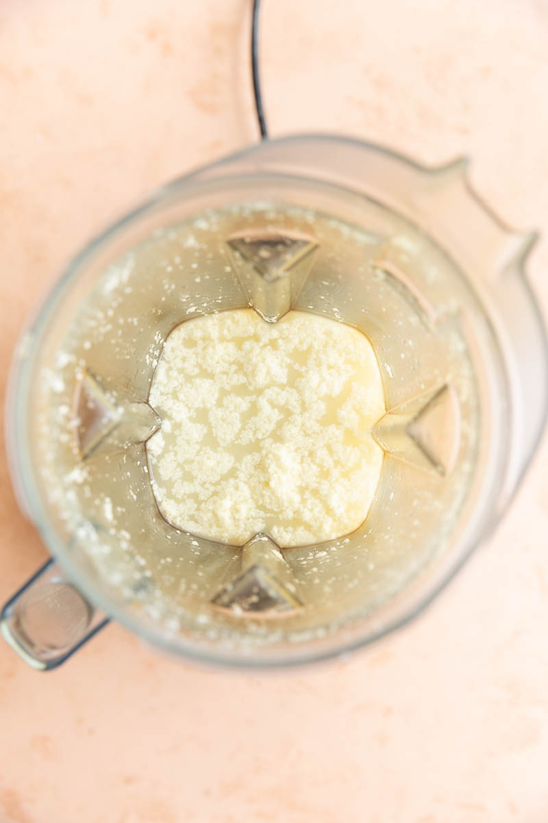 Lemon sorbet mixture blended in vitamix.