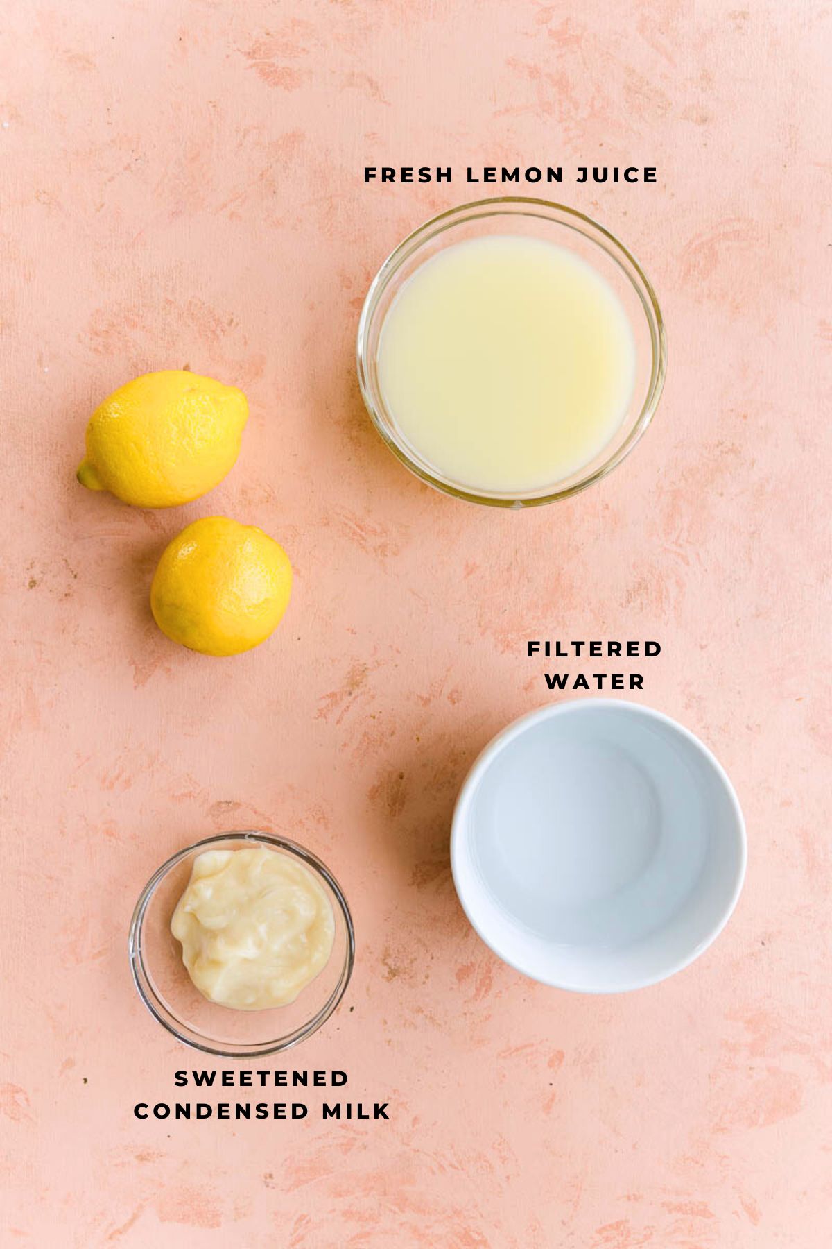 Lemon sorbet ingredients measured out.