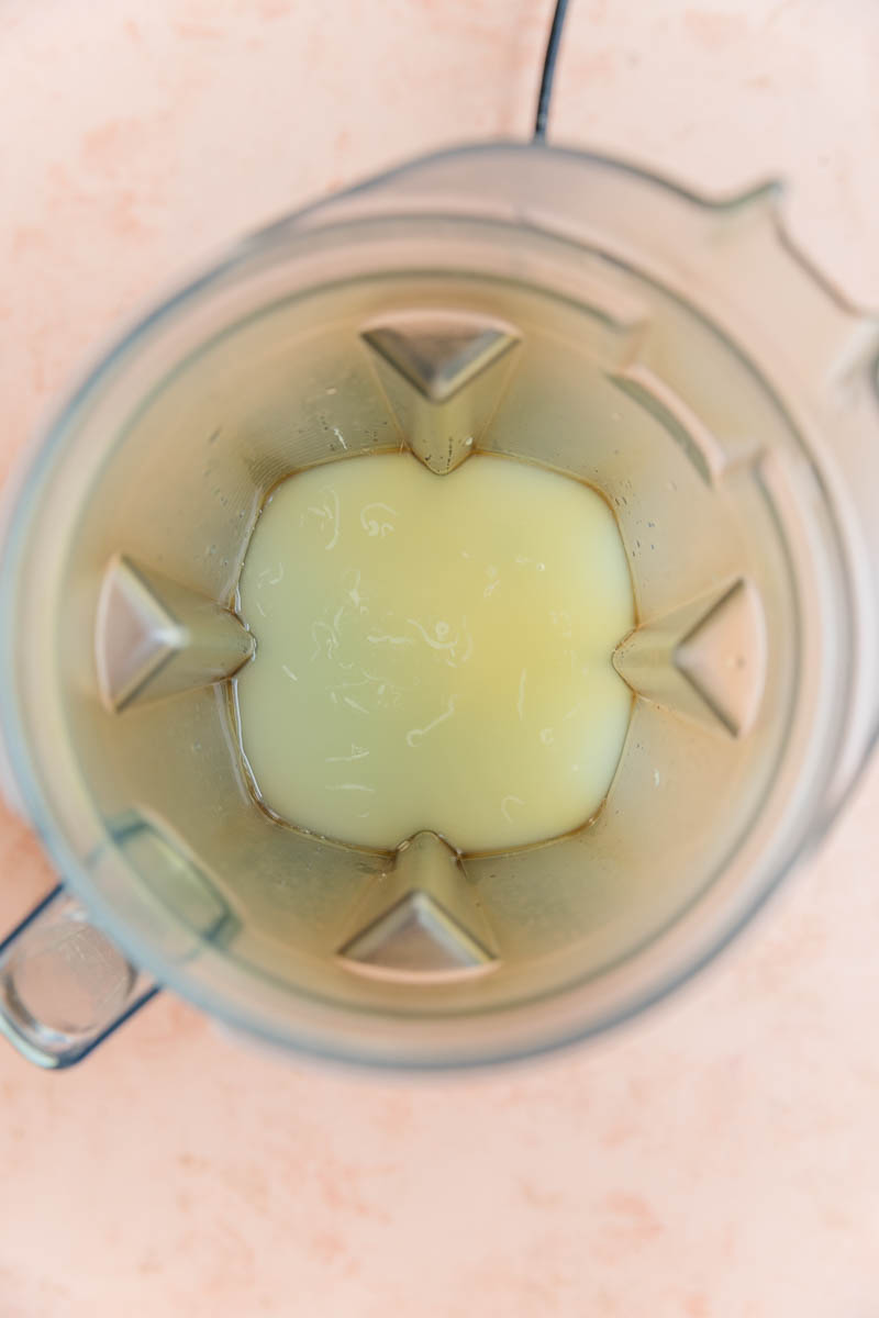 Lime sorbet mixture in blender.