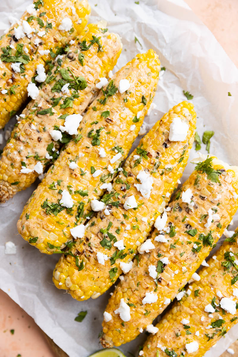 Close up picture of dairy free mexican street corn.