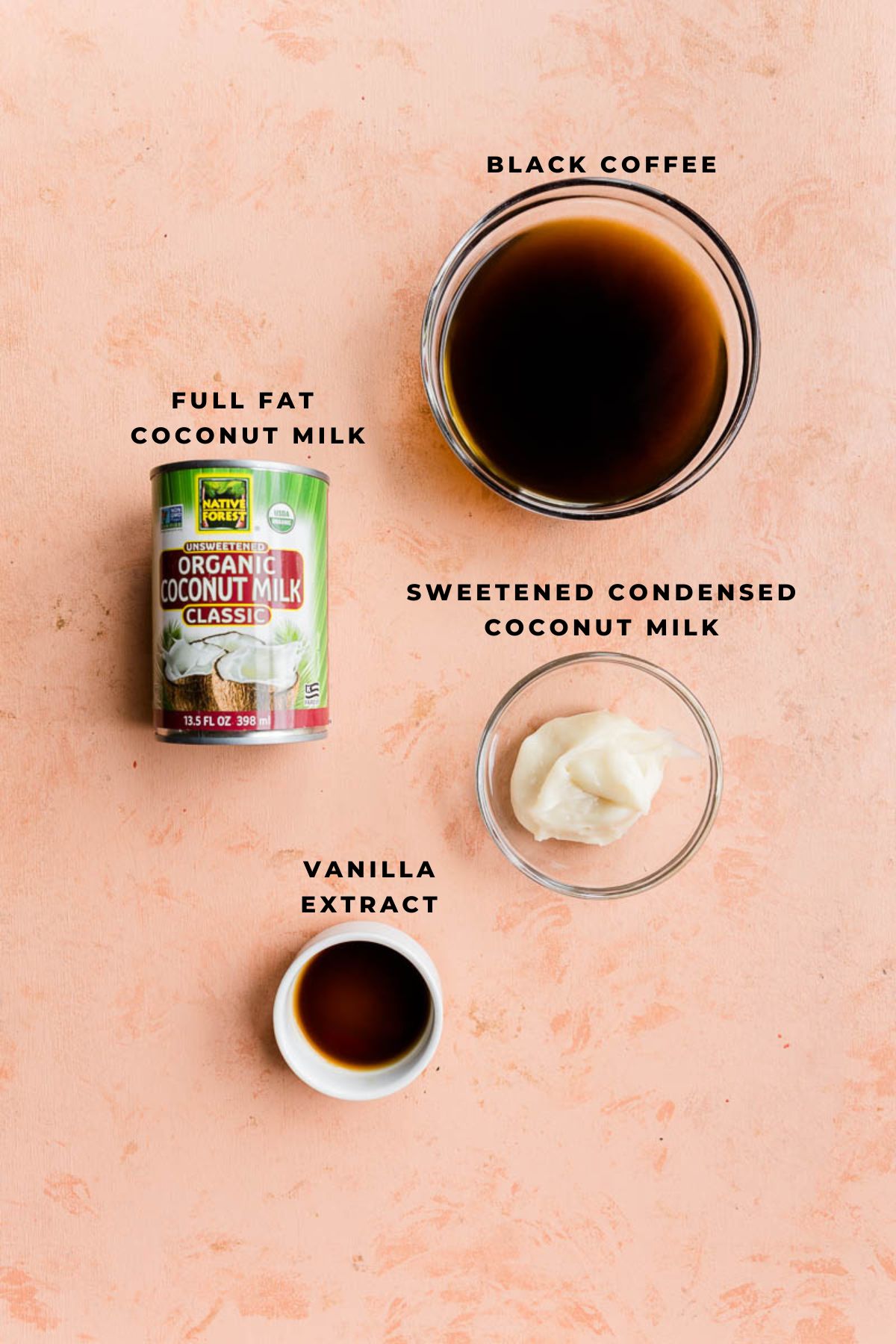 Ingredients measured out for coffee popsicles.