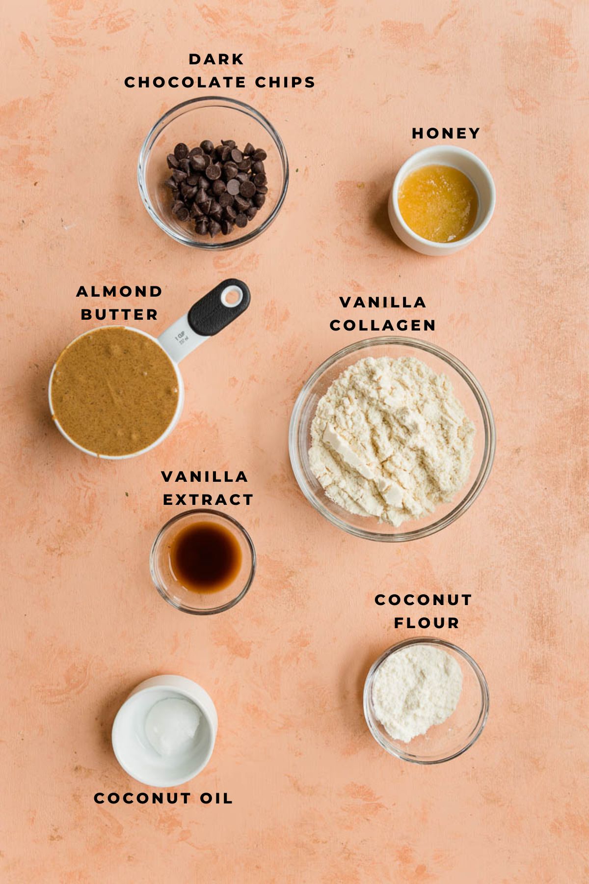 Ingredients measured out for collagen protein bars.