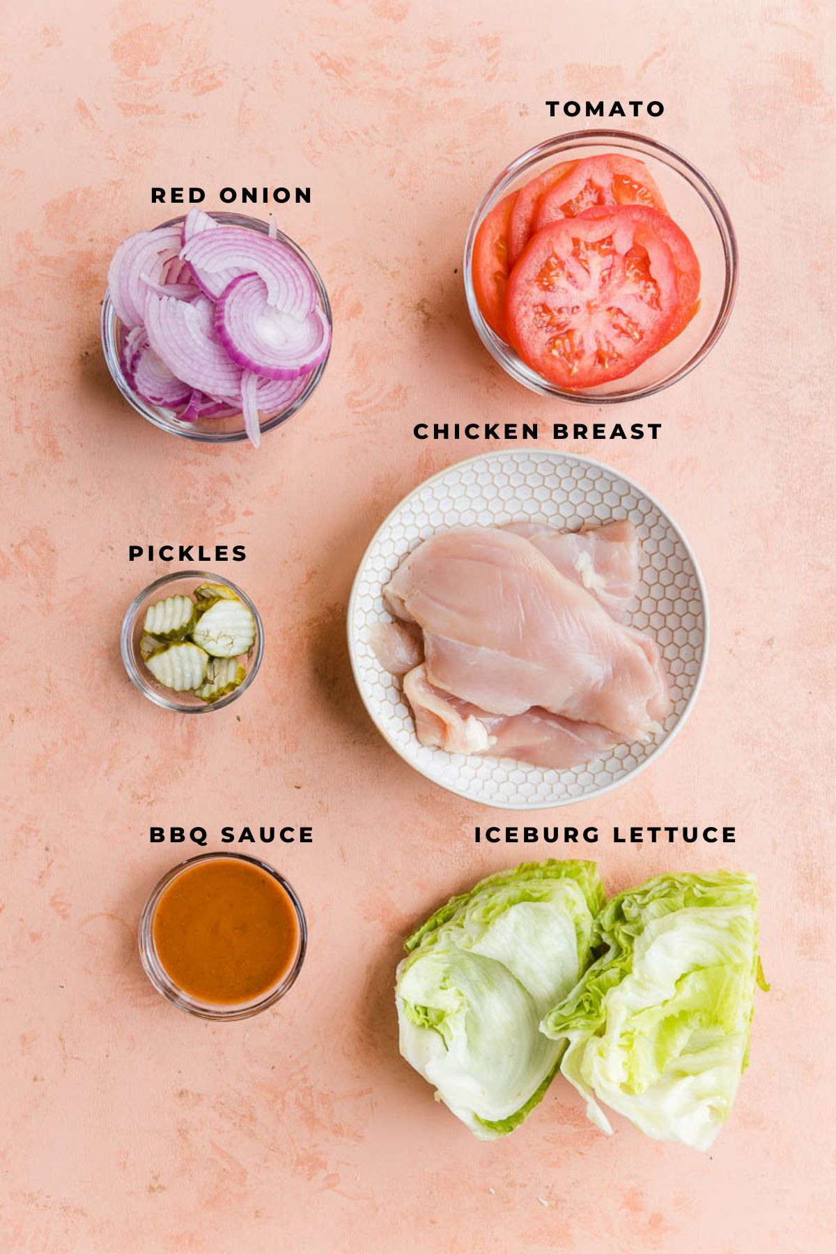 Ingredients measured out for bbq chicken sandwiches.