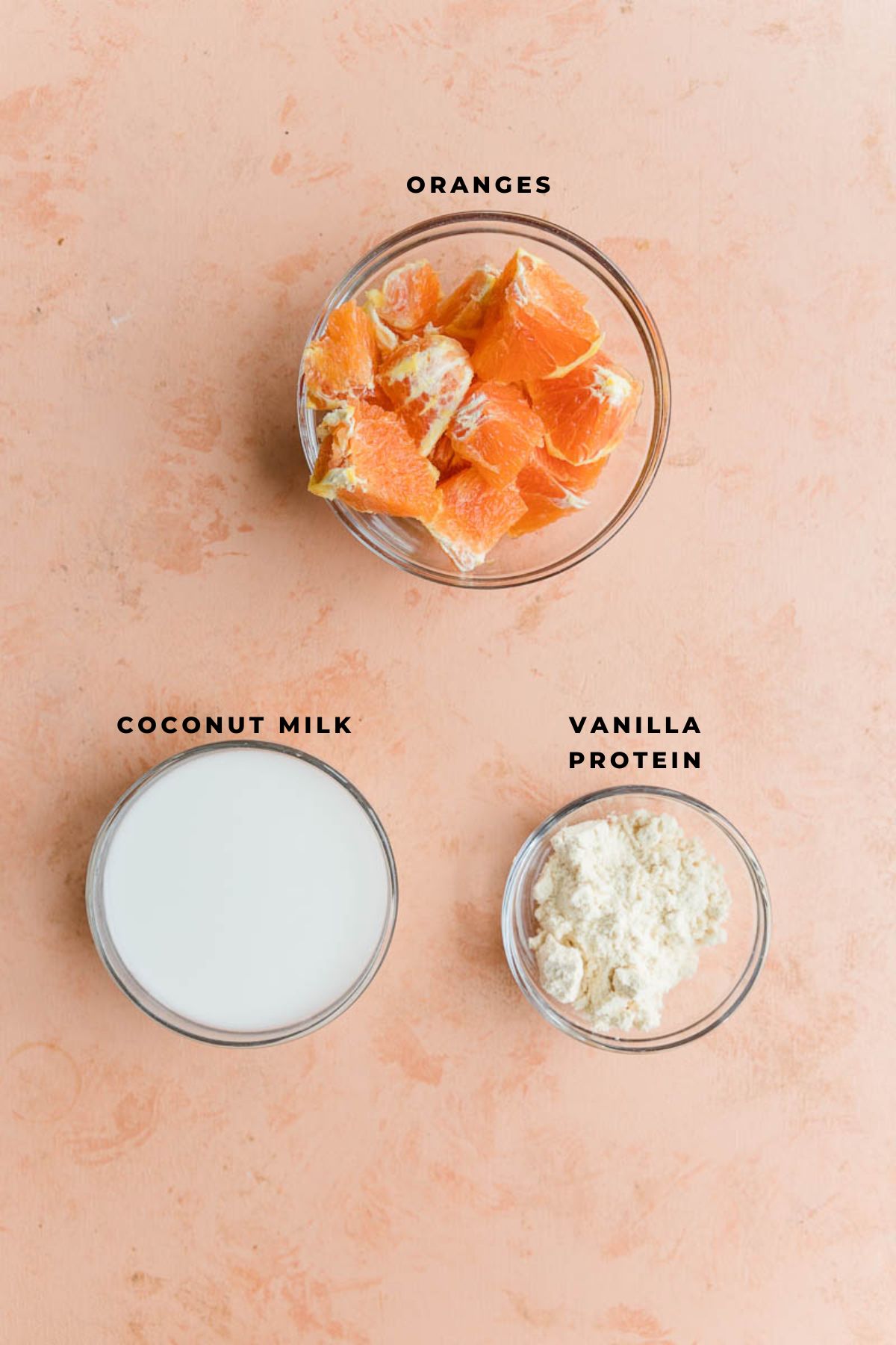 Ingredients measured out for orange creamsicle smoothie.