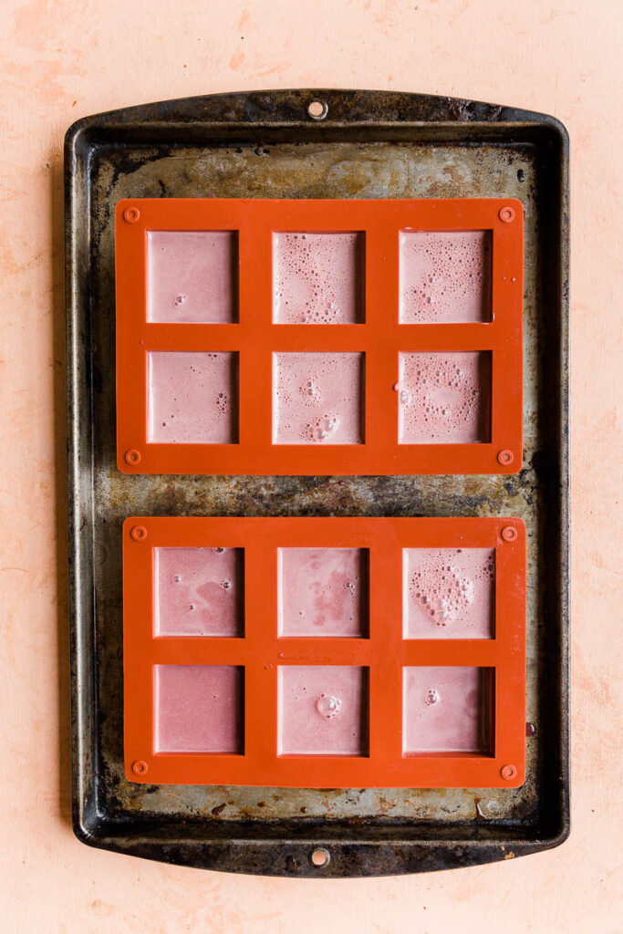 Ice cream in square silicone molds.