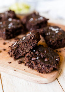 Double chocolate zucchini bars with flaky sea salt on top.