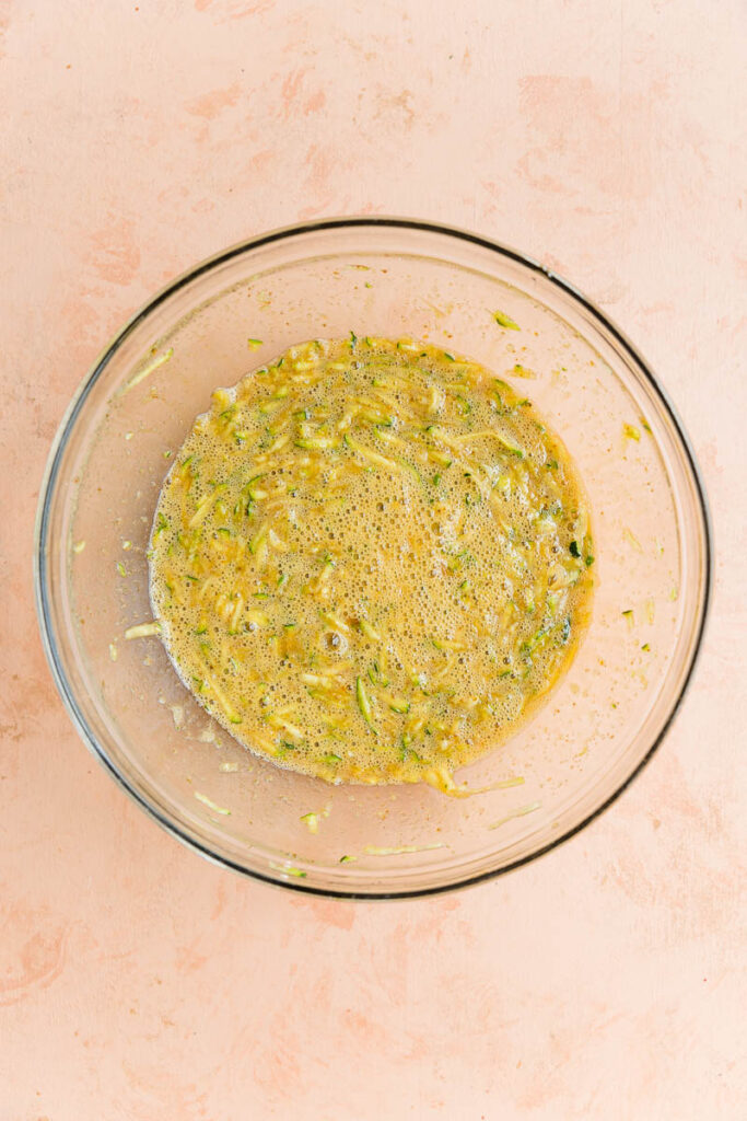 Wet ingredients in a mixing bowl.