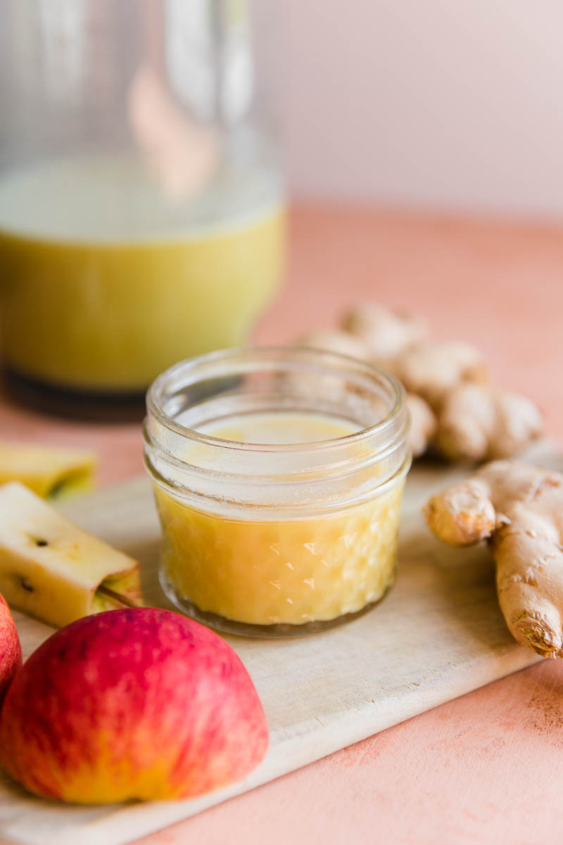Ginger shot in a small mason jar.