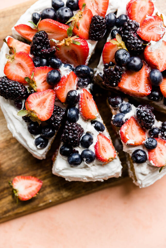 Cake cut into small pieces.