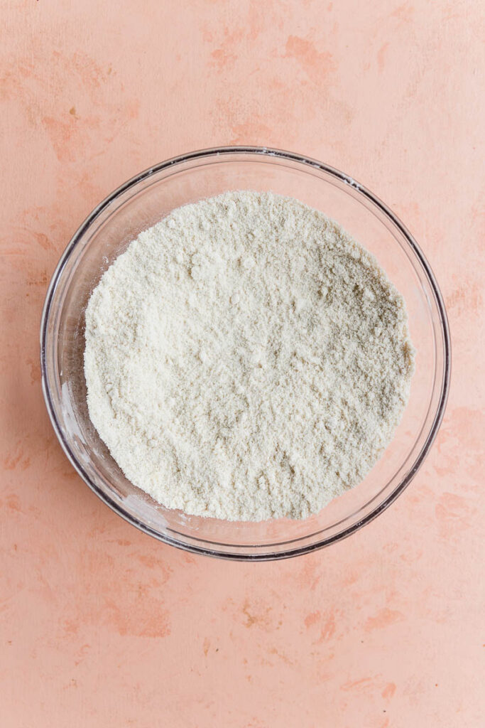 Dry ingredients in a mixing bowl.