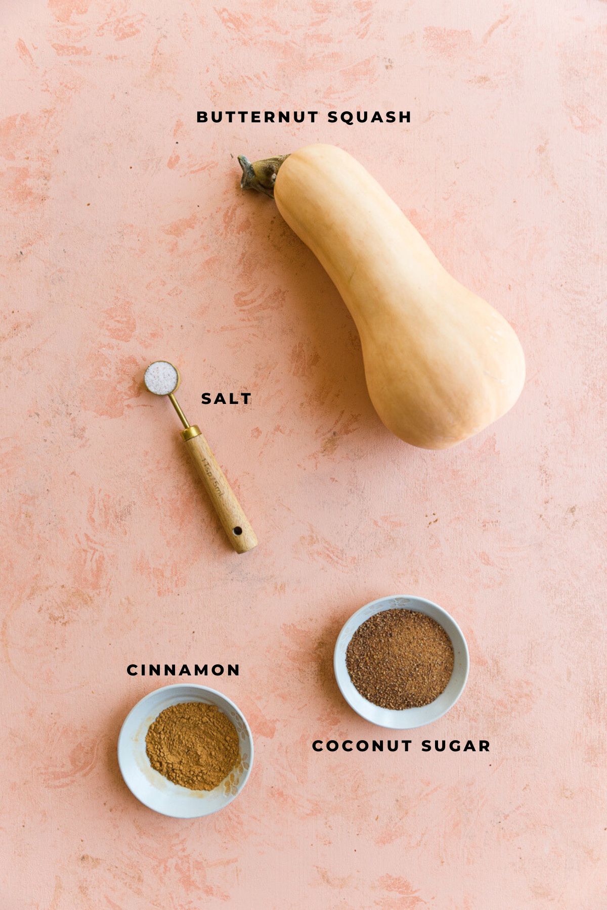 Ingredients for air fried butternut squash halves.
