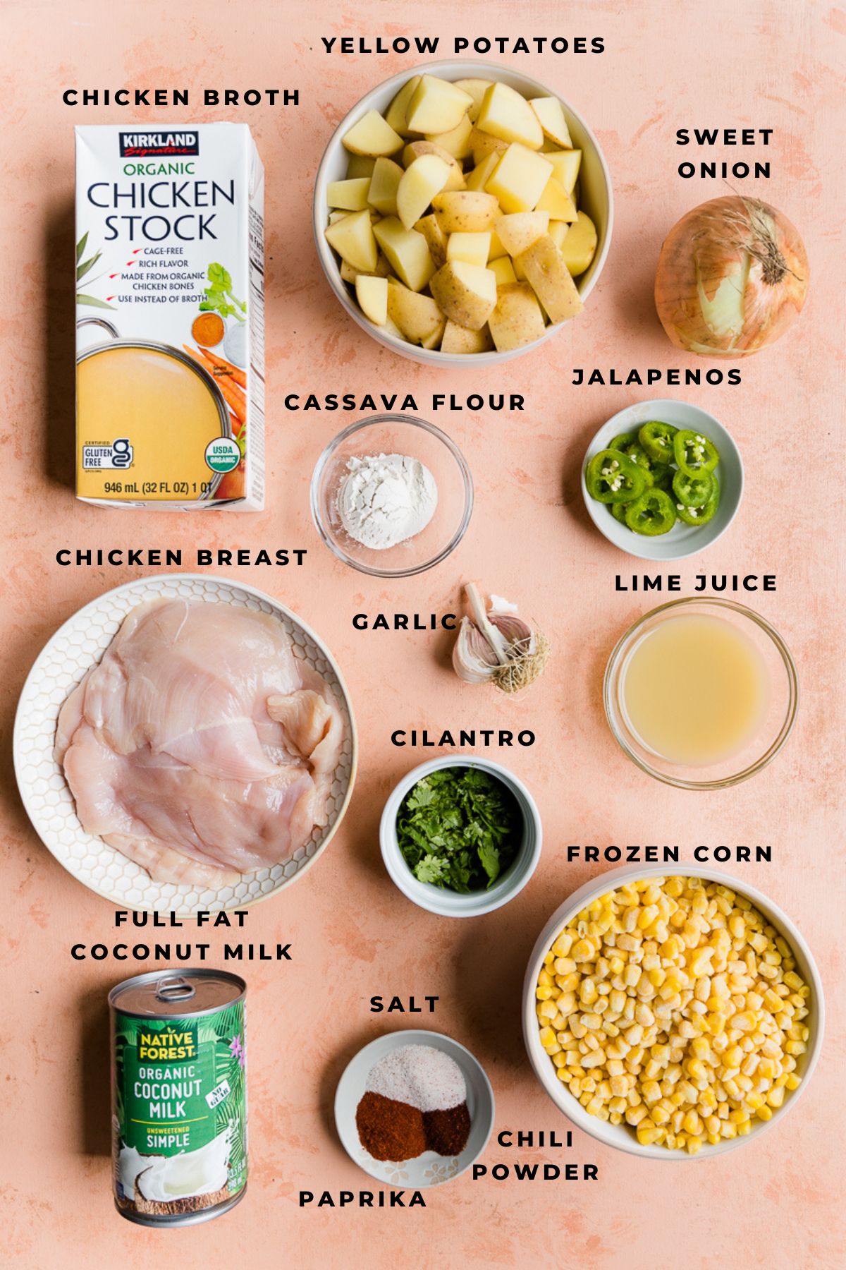 Ingredients for measured out for Mexican Street Corn soup.