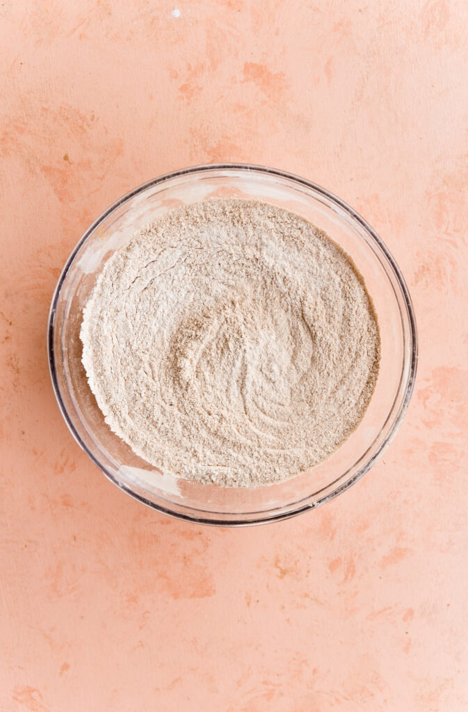 Dry ingredients in a mixing bowl.