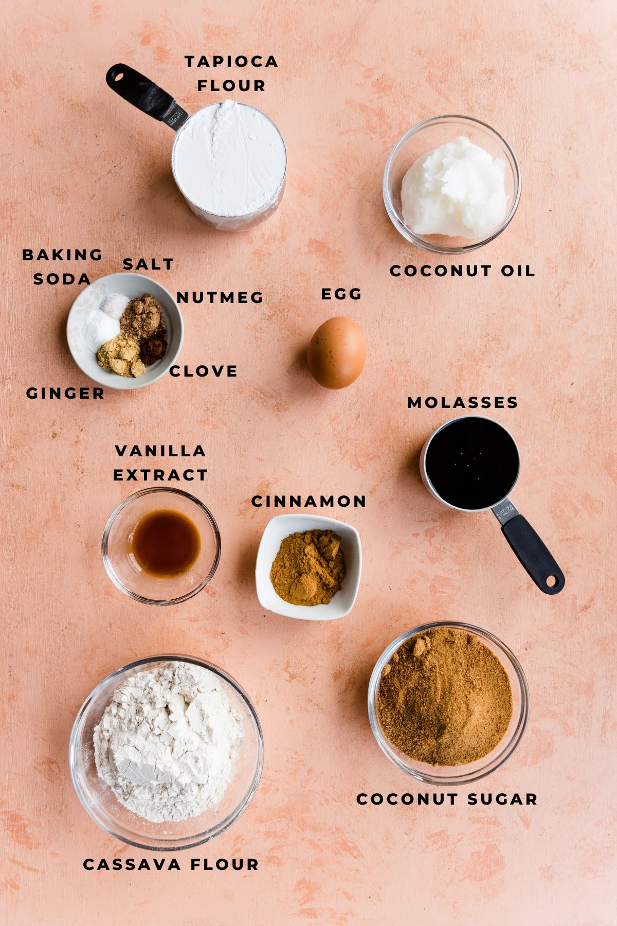 Ingredients measured out for cut out gingerbread cookies.
