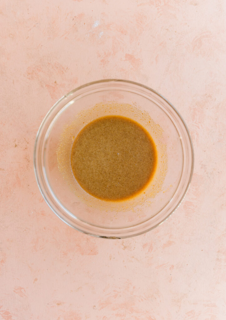 Wet ingredients in a mixing bowl.