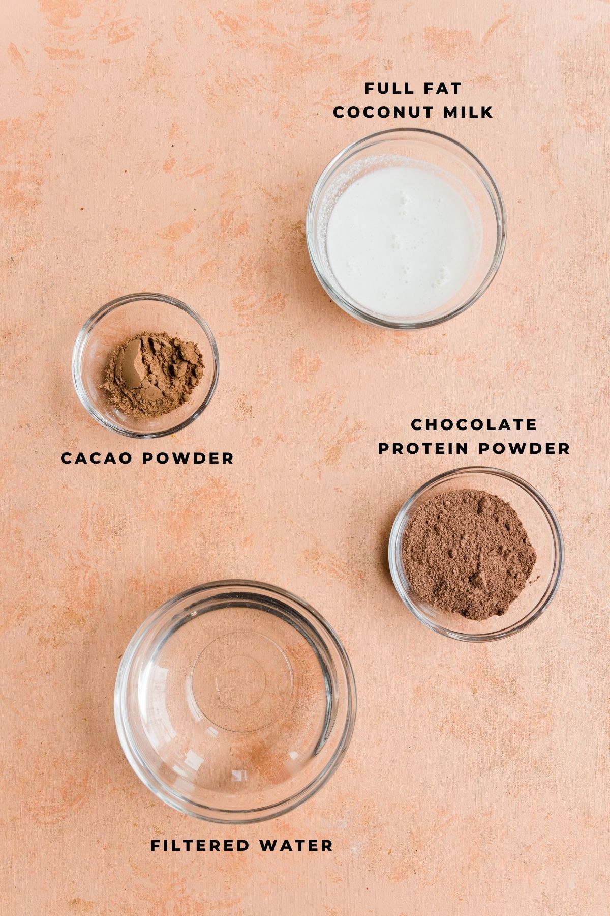 Ingredients measured out for protein hot chocolate.