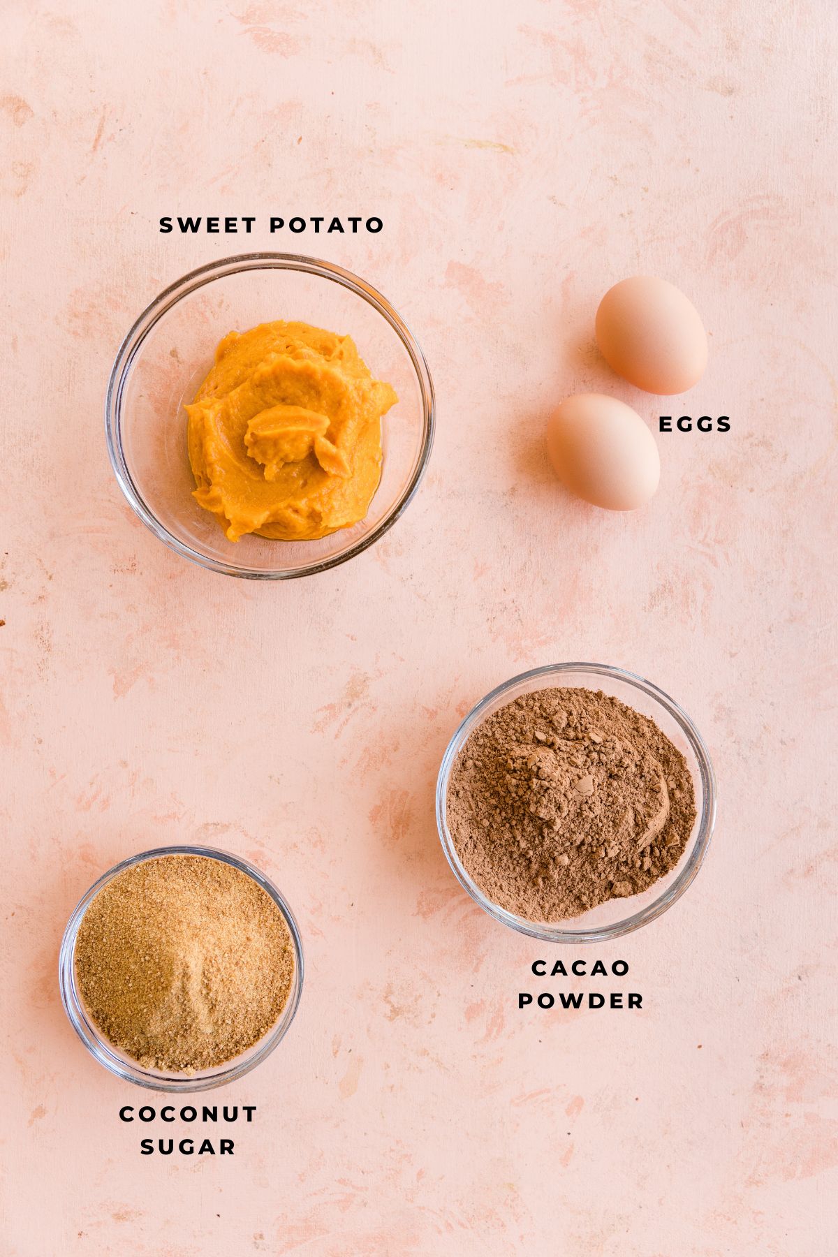 Sweet potato brownie ingredients measured out.