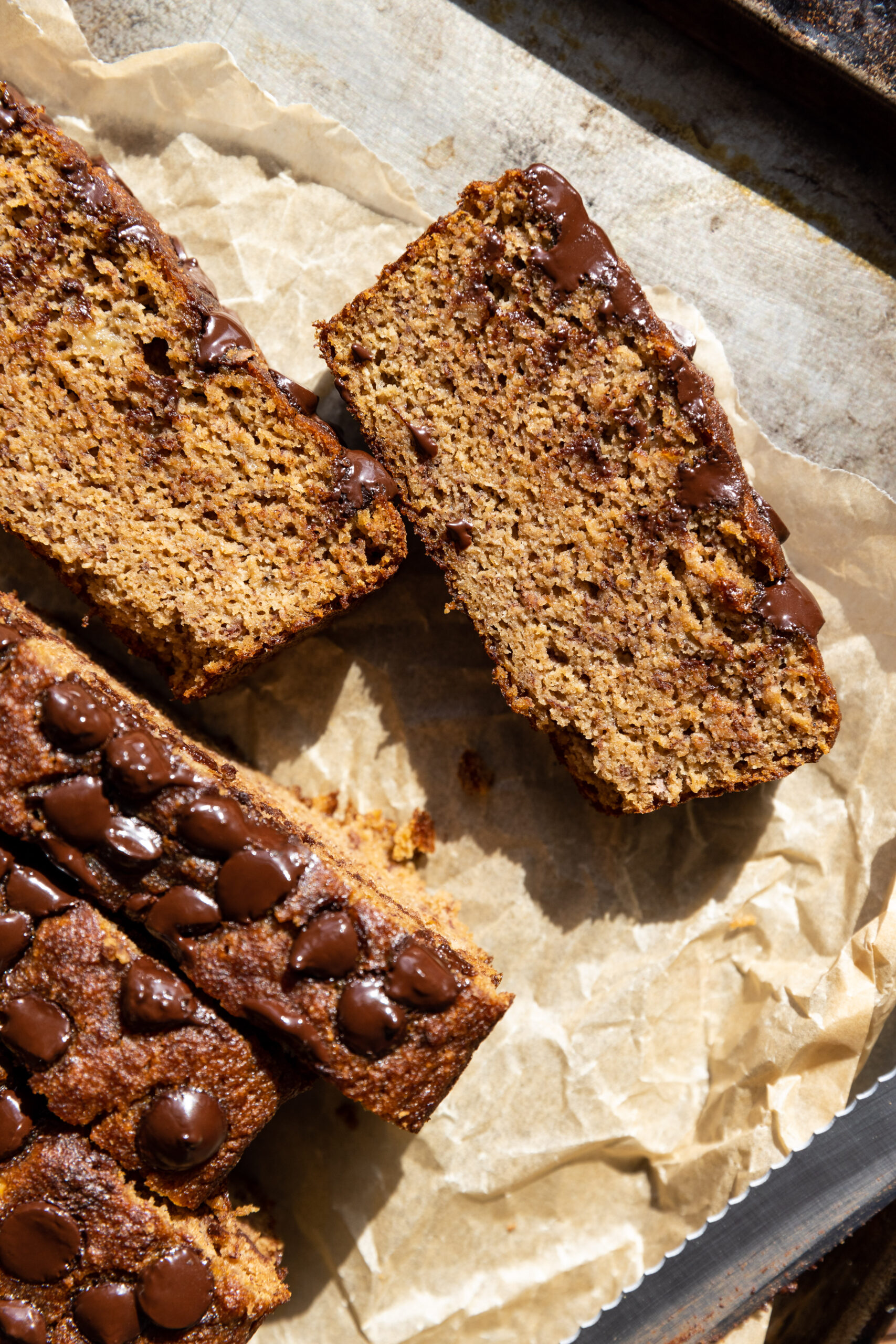Close up picture of gluten free banana bread slice.