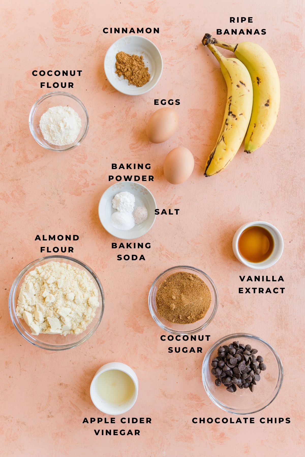 Ingredients measured out for gluten and dairy free banana bread.
