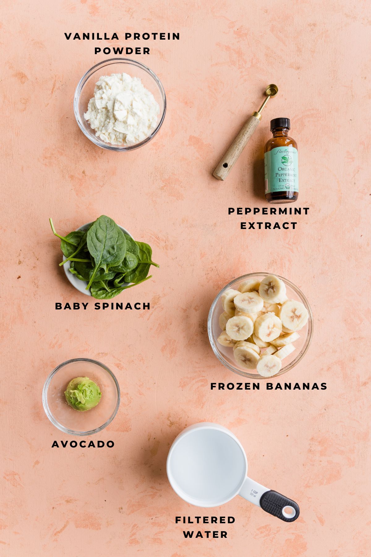 Ingredients measured out for shamrock protein shake.
