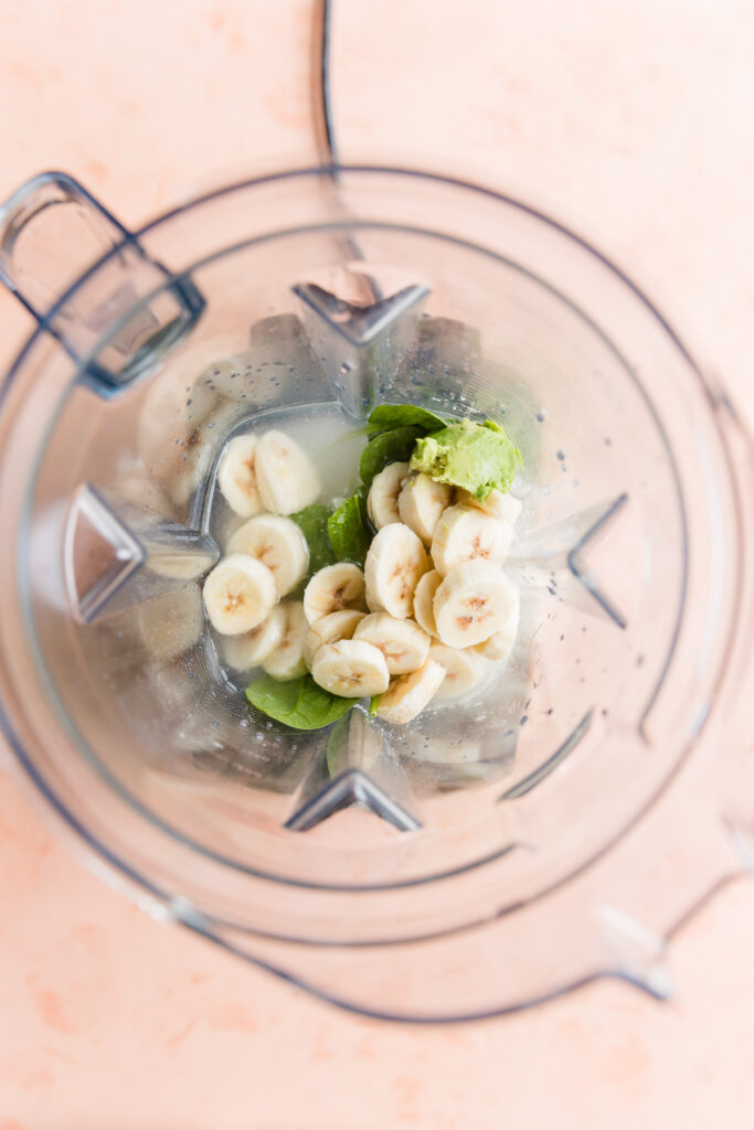 Ingredients for shamrock shake in vitamix blender.