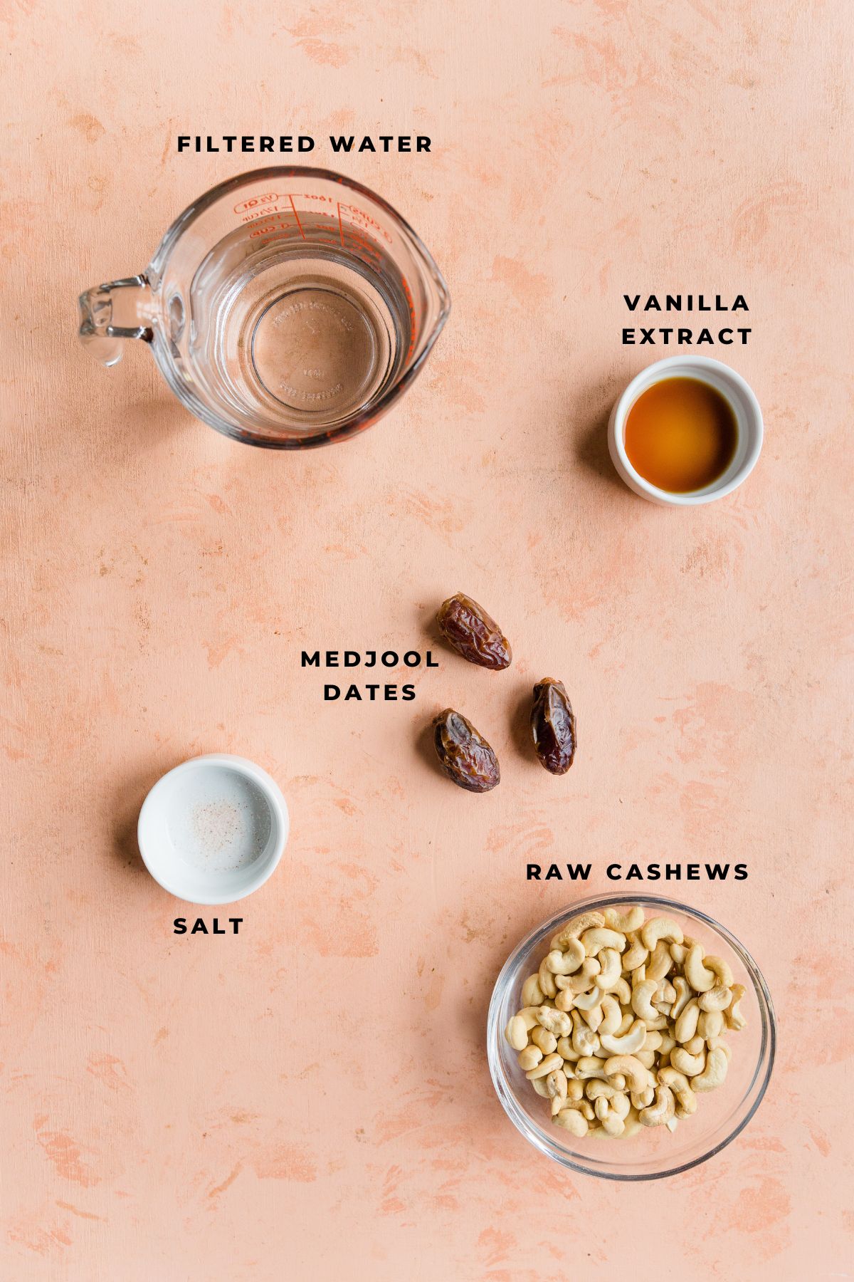 Ingredients measured out for cashew coffee creamer.