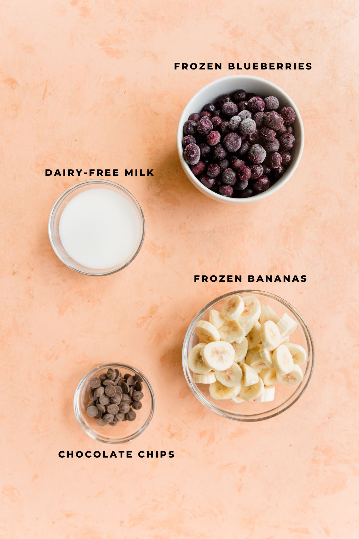 Ingredients measured out for blueberry nice cream.