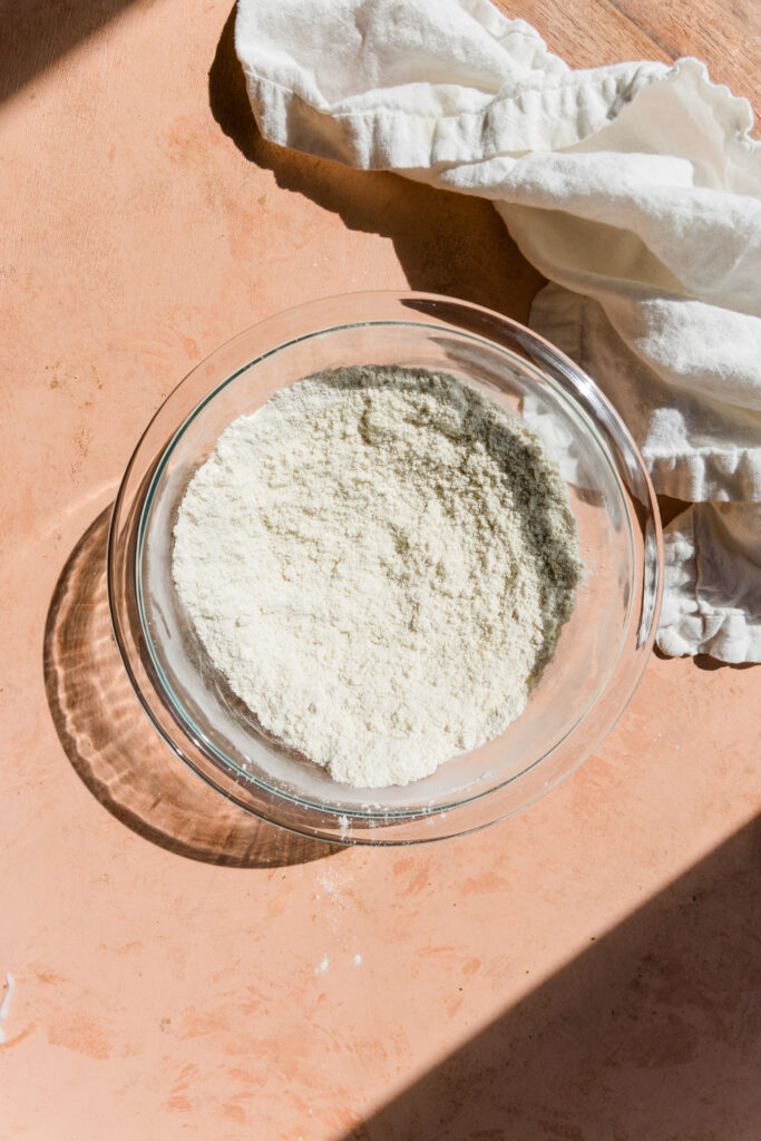 Dry ingredients in mixing glass bowl.