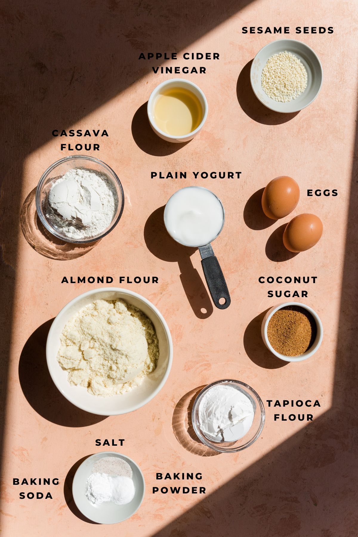 Ingredients measured out for paleo burger buns.