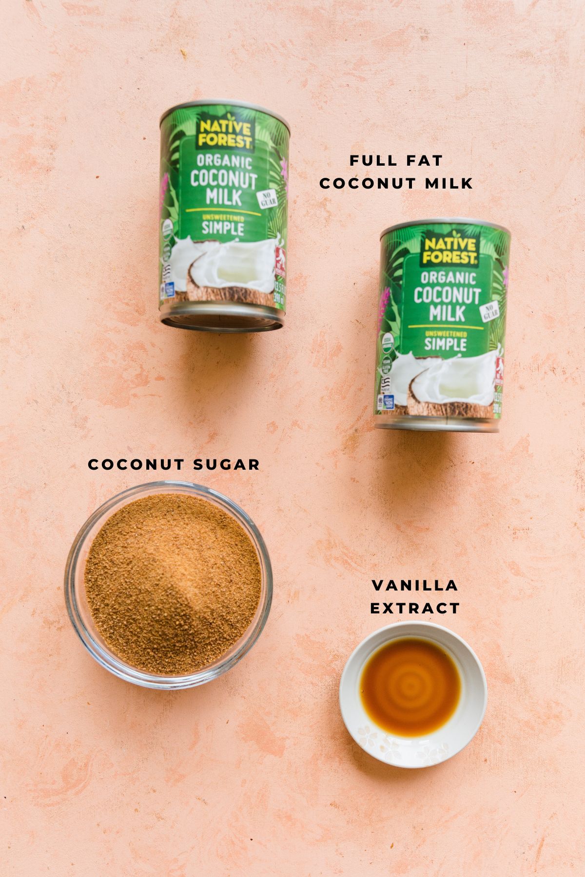 Ingredients measured out for 3 ingredient coconut ice cream.