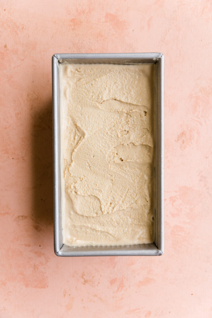 Lemon ice cream in loaf pan.