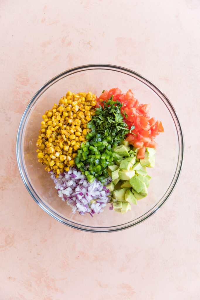 All ingredients in a mixing bowl before stirring.