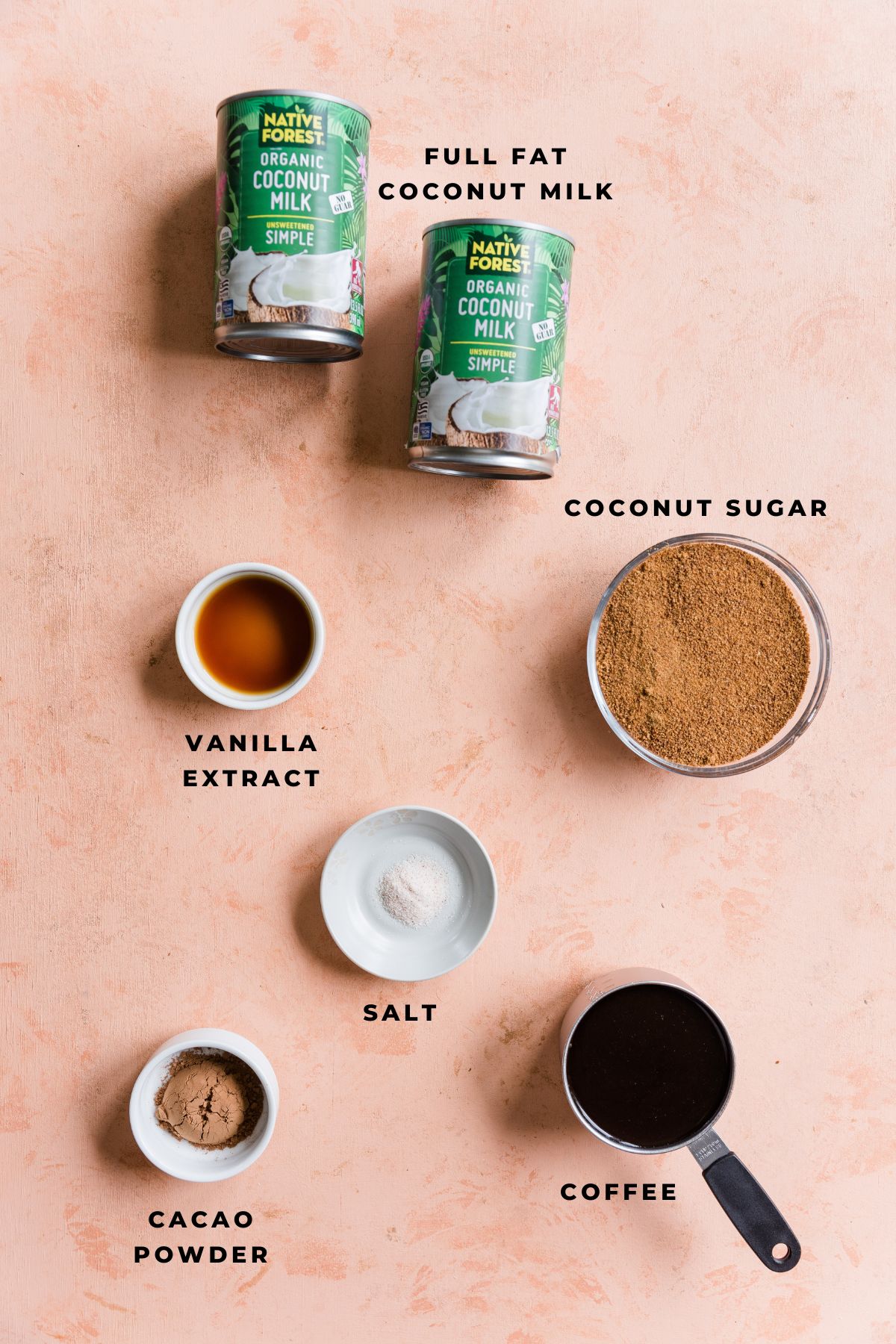 Ingredients measured out for creamy coffee ice cream.