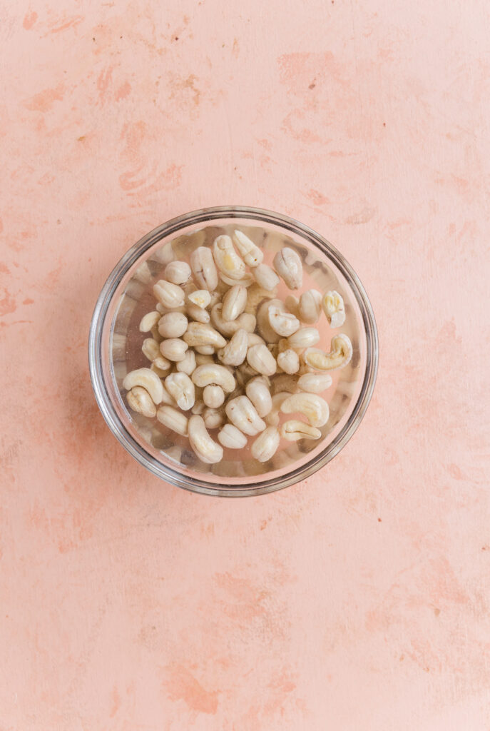 Cashews soaking in water.