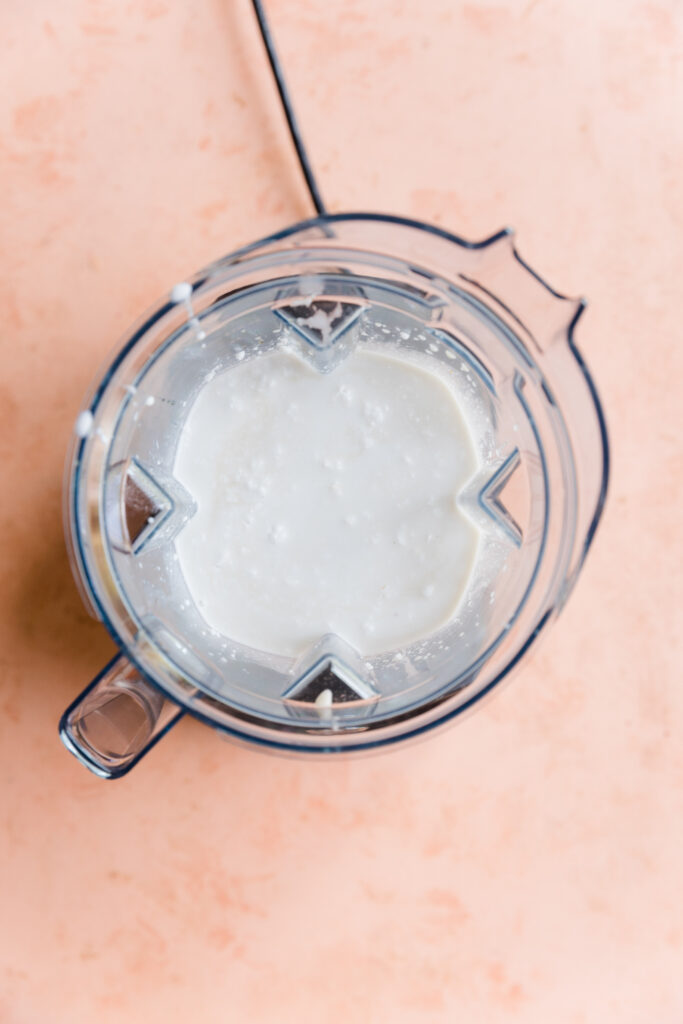 Salted caramel ingredients in blender.