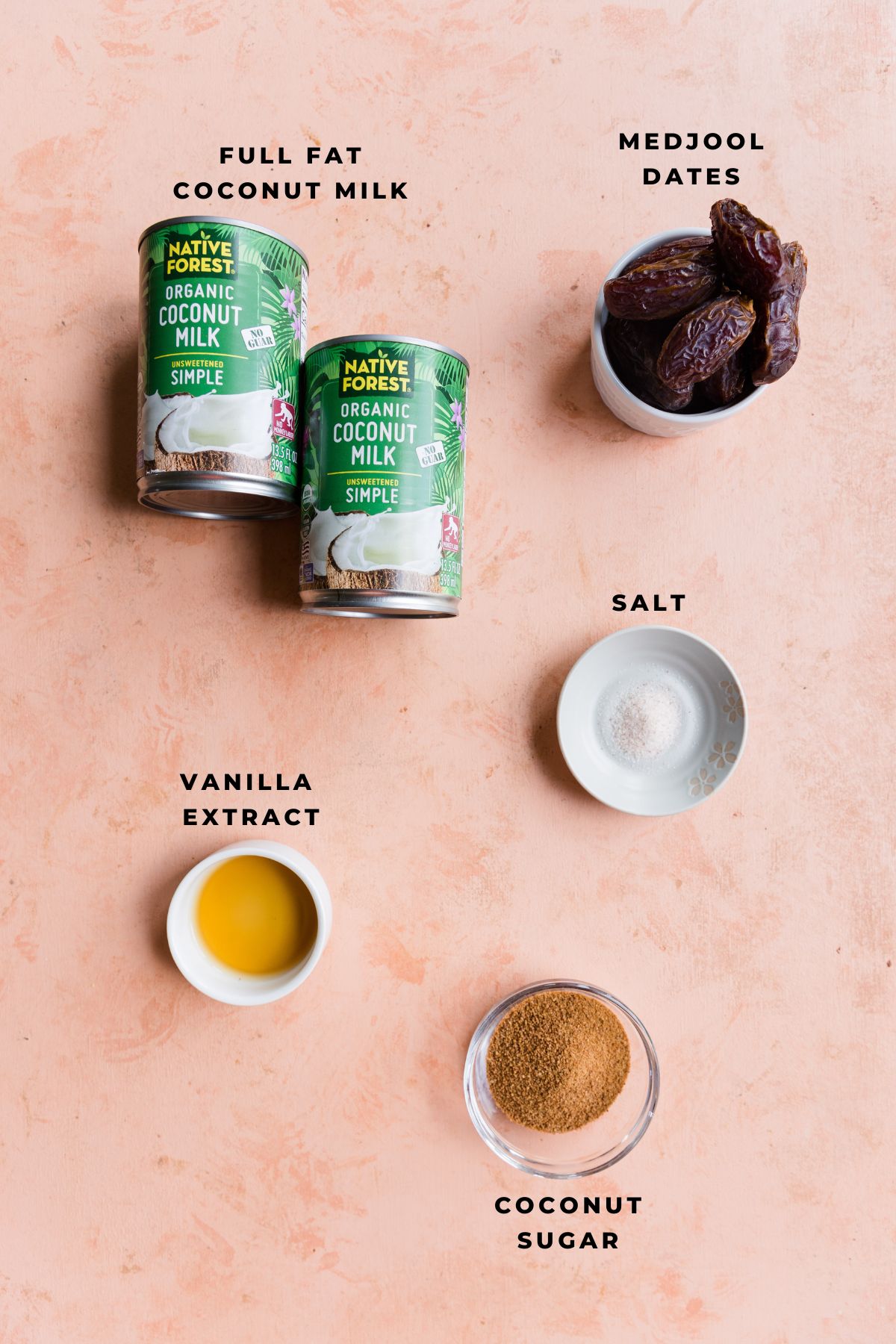 Ingredients measured out for dairy free salted caramel ice cream.
